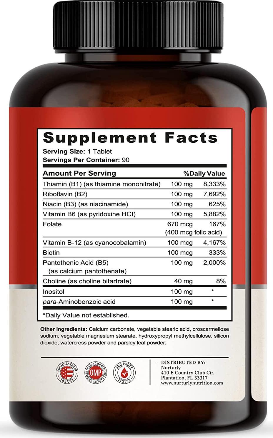 Vitamin B Complex - Contains All Essential B Vitamins - B1, B2, B3, B5, B6, B7, B9, B12 and Biotin - Super B Complex Vitamins for Energy, Immunity and Mood Support - 360 Tablets