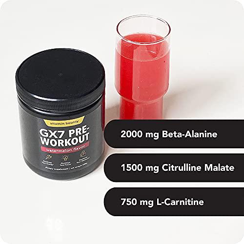 Vitamin Bounty Gx7 Sugar Free Pre Workout Powder, Keto, Energy Supplement with Beta-Alanine, Caffeine, Preworkout for Women and Men, 0g Net Carbs, Non-GMO, Watermelon Flavor, 30 Servings
