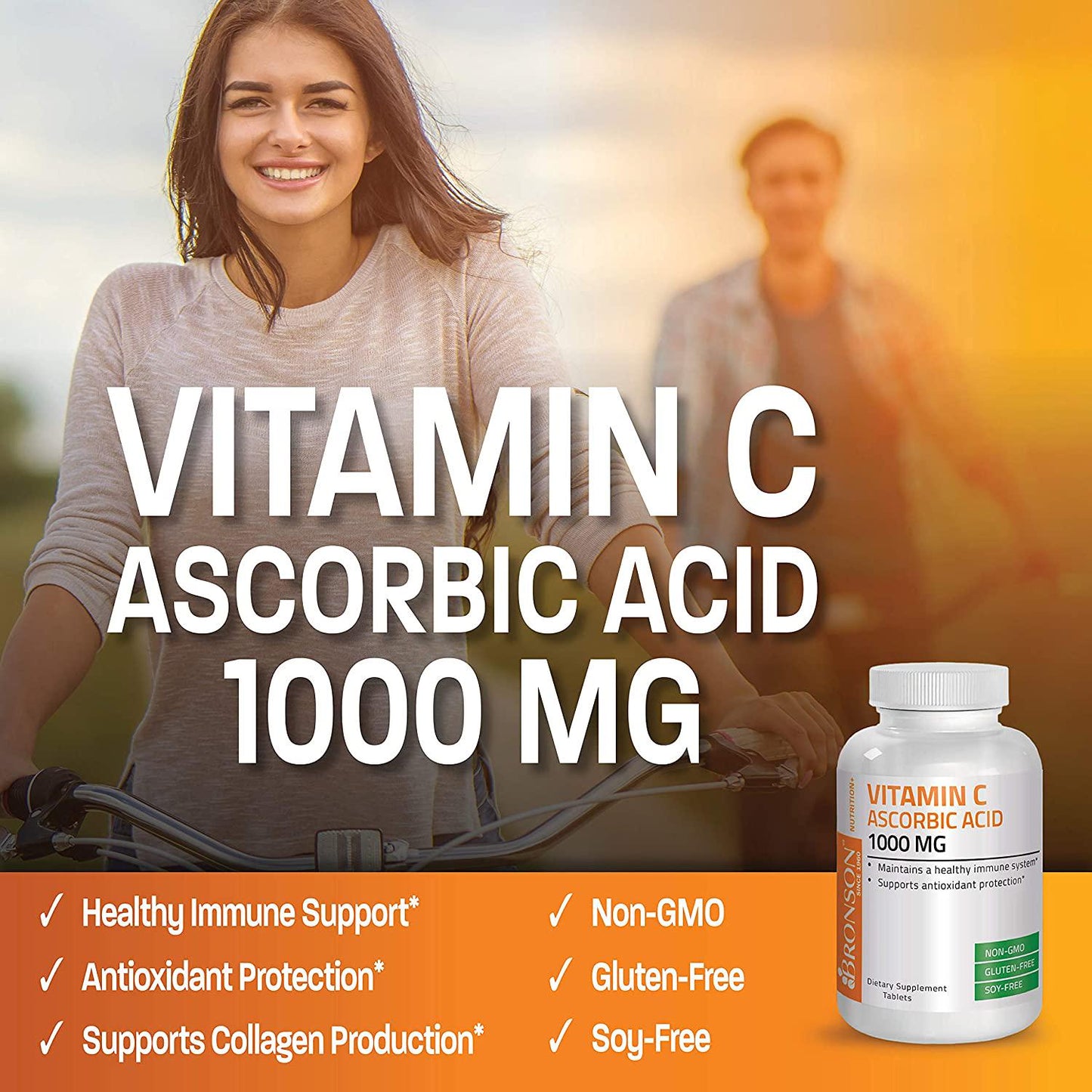 Vitamin C 1000 mg Premium Non-GMO Ascorbic Acid - Maintains Healthy Immune System, Supports Antioxidant Protection - 100 Tablets