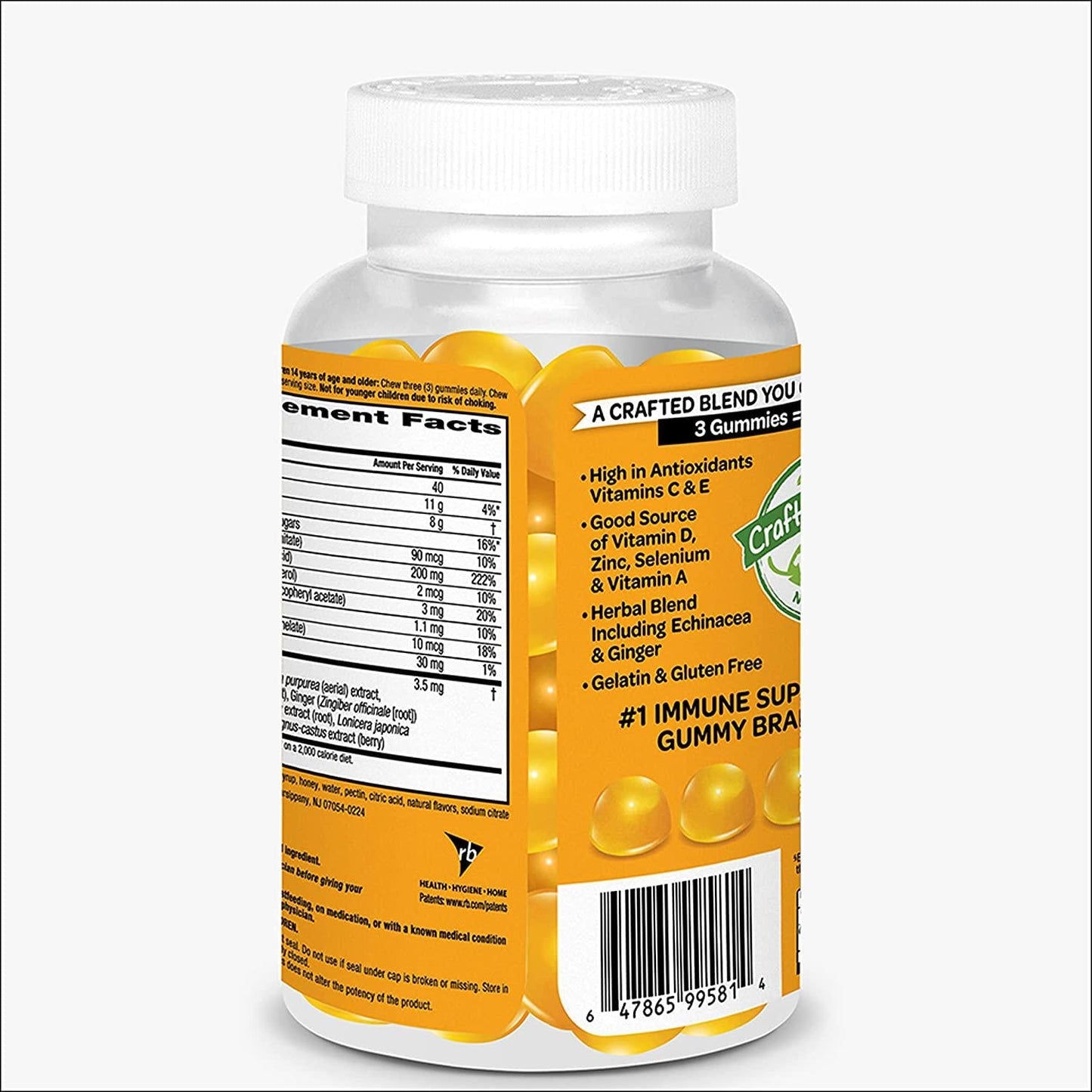 Vitamin C 200mg (per Serving) Airborne Honey Lemon Gummies (120 Count in a Bottle), Gluten Free Immune Support Supplement with Vitamins A C D E, Zinc, Selenium, Echinacea, Ginger, Antioxidants