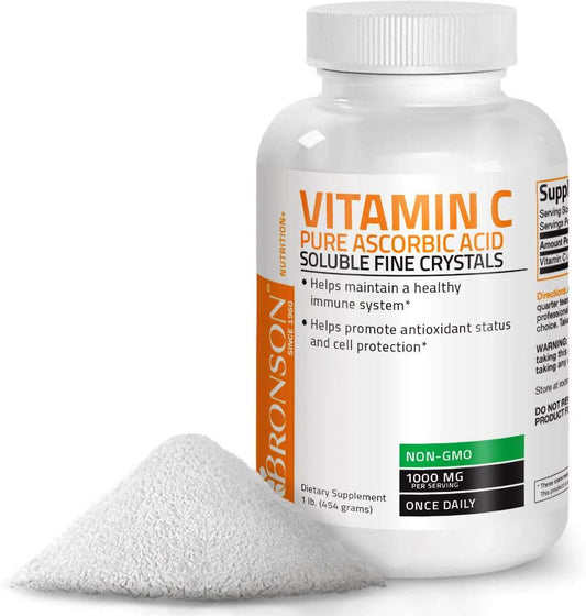 Vitamin C Powder Pure Ascorbic Acid Soluble Fine Non GMO Crystals Promotes Healthy Immune System and Cell Protection Powerful Antioxidant - 1 Pound (16 Ounces)