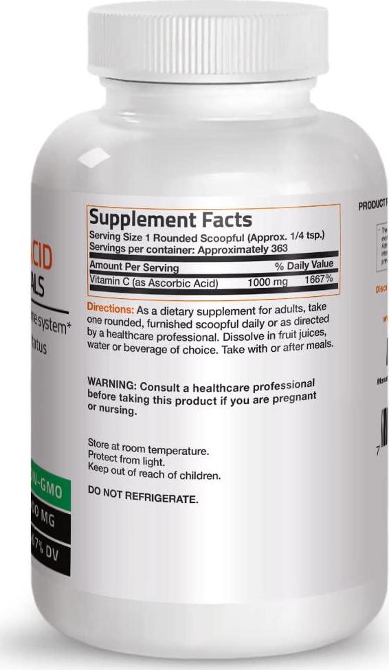 Vitamin C Powder Pure Ascorbic Acid Soluble Fine Non GMO Crystals Promotes Healthy Immune System and Cell Protection Powerful Antioxidant - 1 Pound (16 Ounces)