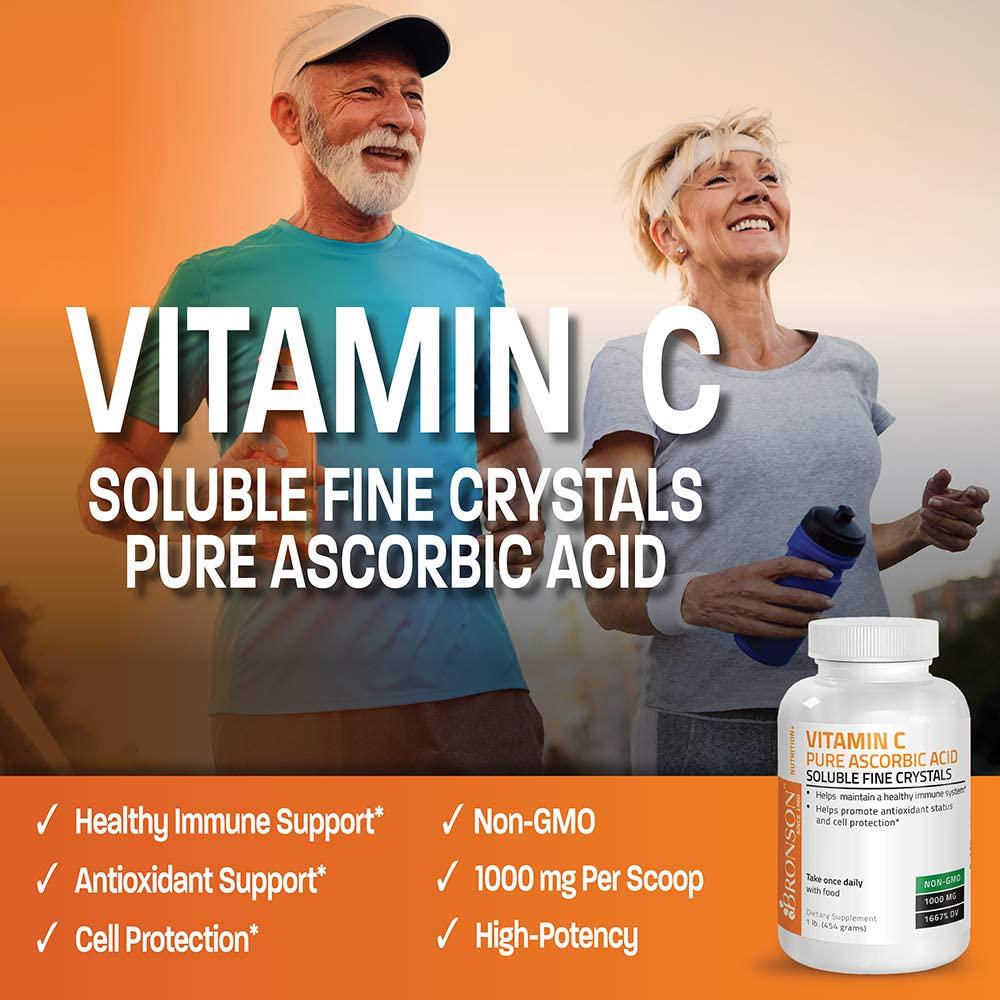 Vitamin C Powder Pure Ascorbic Acid Soluble Fine Non GMO Crystals Promotes Healthy Immune System and Cell Protection Powerful Antioxidant - 1 Pound (16 Ounces)