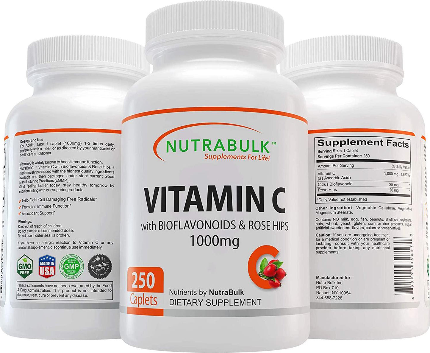 Vitamin C + Rose Hips + Bioflavonoids Tablets - 250 Count