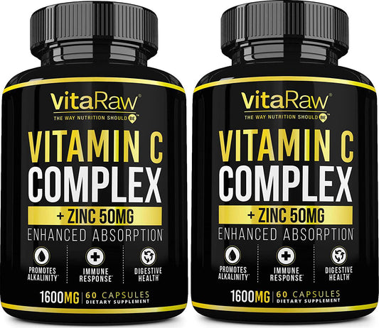 Vitamin C Supplement [2 Pack] 1600mg with Zinc 50mg |Highest Absorption| Vitamin C Immune Support Complex - Vitamin C Capsules and Zinc Vitamins for Adults | VIT C Immune Booster