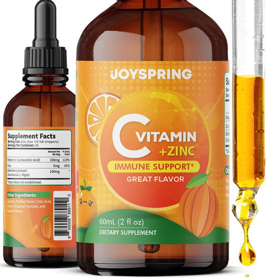 Vitamin C for Kids Immune Support - Zinc for Kids with Elderberry - Kids Vitamin C, Zinc, and Elderberry Liquid Immune Supplement for Kids - Liquid Drops Absorb Faster Than Gummies