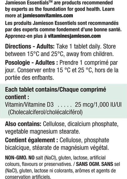 Vitamin D3 1,000 IU Bonus -240 tabs Brand: Jamieson Laboratories