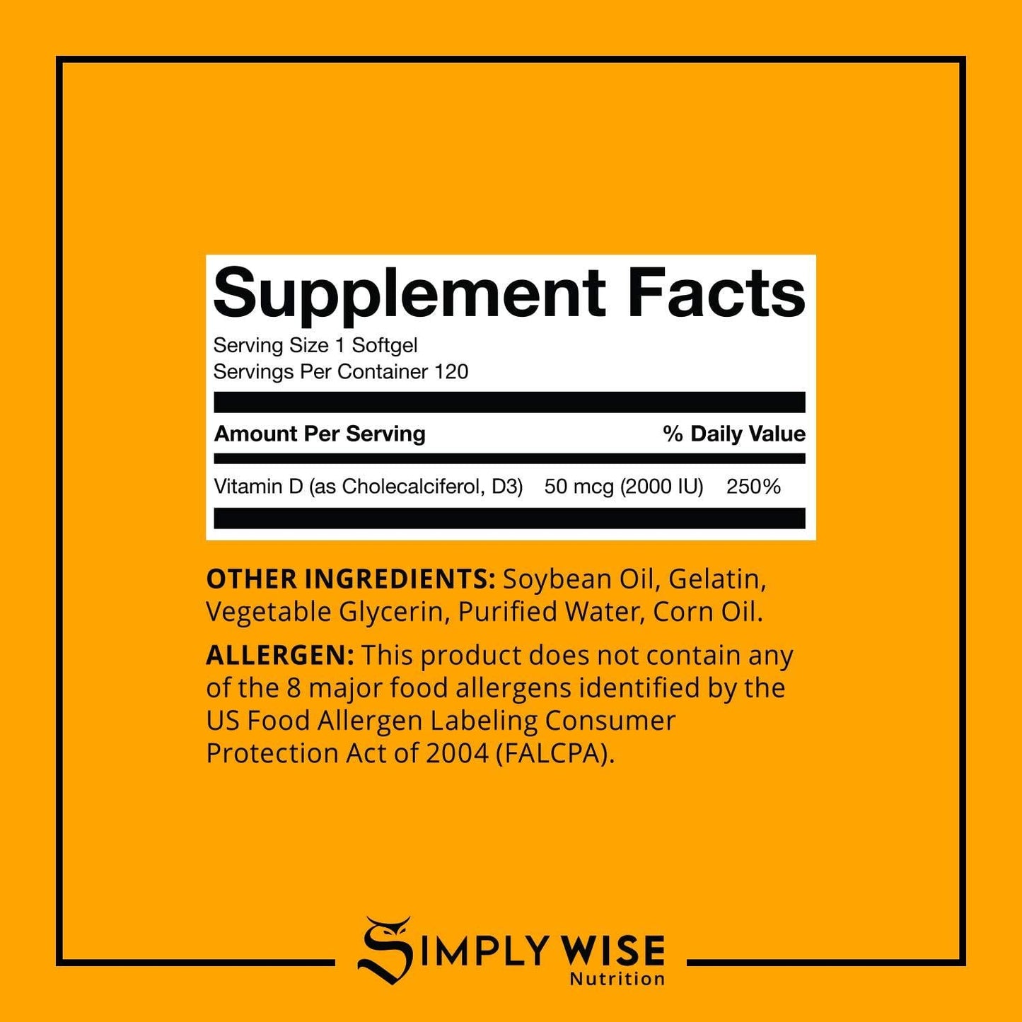 Vitamin D3 2000 IU (50 mcg), 120 Softgels, 4 Month Supply, Helps Support Immune Health, Strong Bone, and Muscle Function