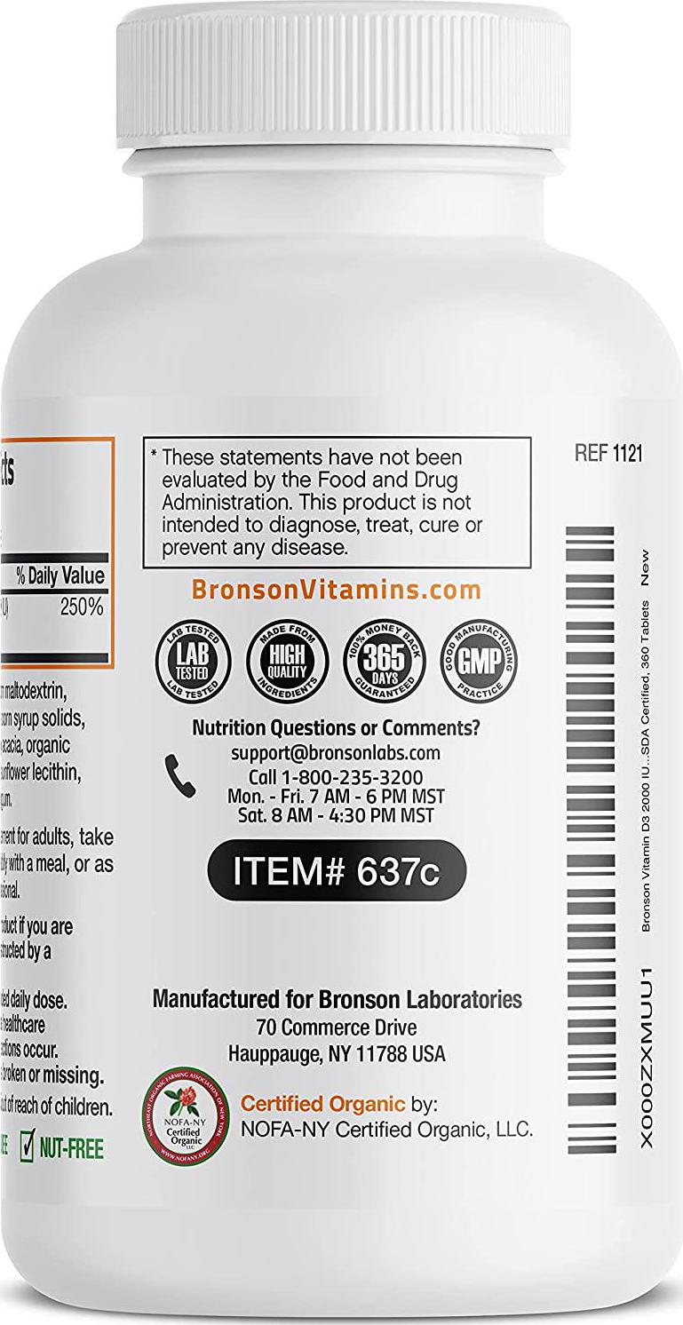 Vitamin D3 2000 IU for Healthy Muscle Function, Bone Health and Immune Support, Organic Vitamin D Supplement, Non-GMO Formula, 360 Tablets