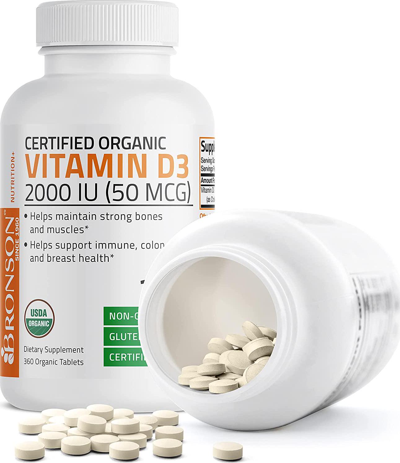 Vitamin D3 2000 IU for Healthy Muscle Function, Bone Health and Immune Support, Organic Vitamin D Supplement, Non-GMO Formula, 360 Tablets