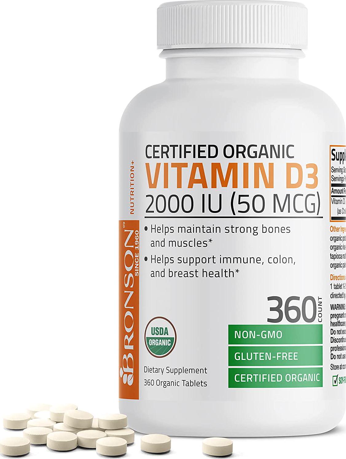 Vitamin D3 2000 IU for Healthy Muscle Function, Bone Health and Immune Support, Organic Vitamin D Supplement, Non-GMO Formula, 360 Tablets