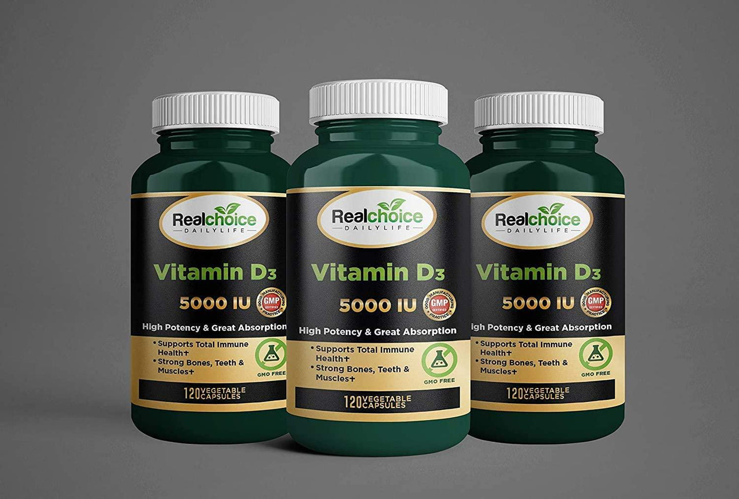 Vitamin D3 5000 IU (125 mcg), 120 Vegetable Capsules, High Potency Vitamin D Helps Support Immune Health, Strong Bones and Teeth, and Muscle Function
