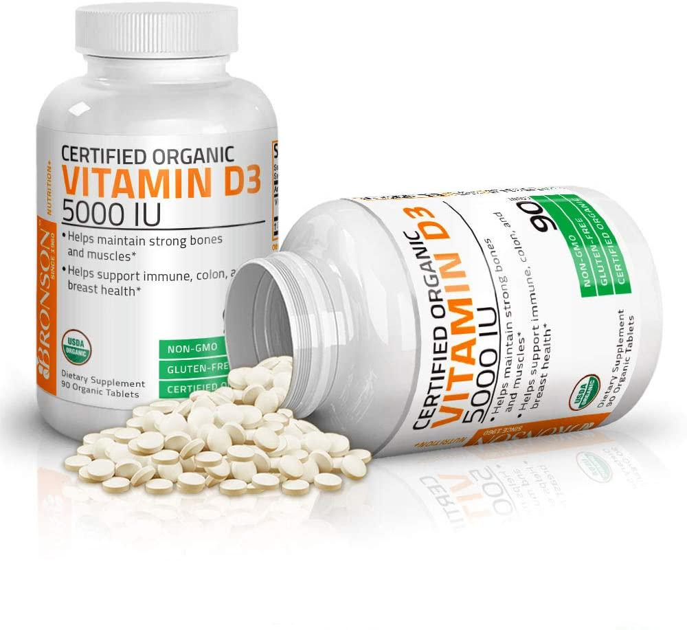 Vitamin D3 5000 IU Certified Organic Vitamin D Supplement, Non-GMO, USDA Certified, 90 Tablets