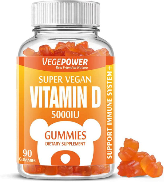 Vitamin D3 Gummies Immune Support - VEGEPOWER 5000 IU (125mcg) Bone Health Vegan Non-GMO Gluten Free Supplement for Adults and Kids 90Count
