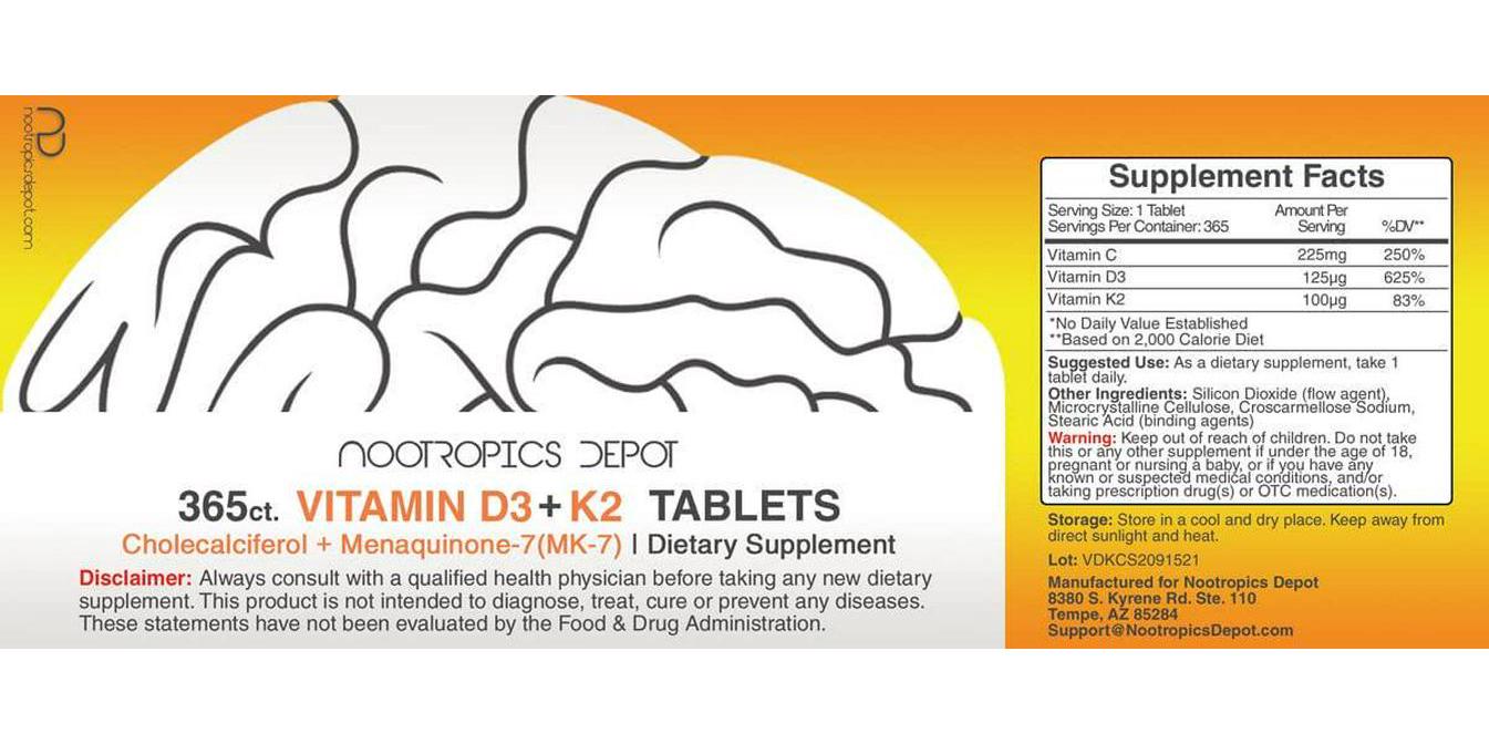 Vitamin D3 + K2 with Vitamin C Tablets | 365 Count