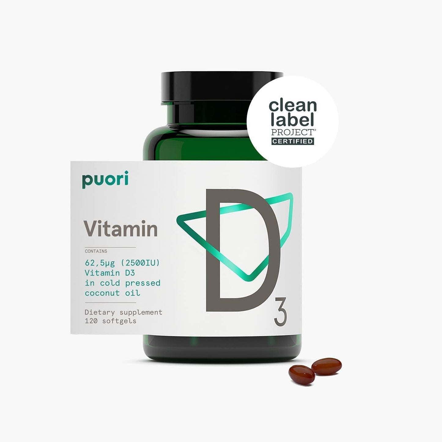 Vitamin D3 Supplement with Organic Coconut Oil for Optimal Absorption | Healthy Muscle Function, Bone Health, Immune Support, Non GMO | 2500 IU, 120 Softgel