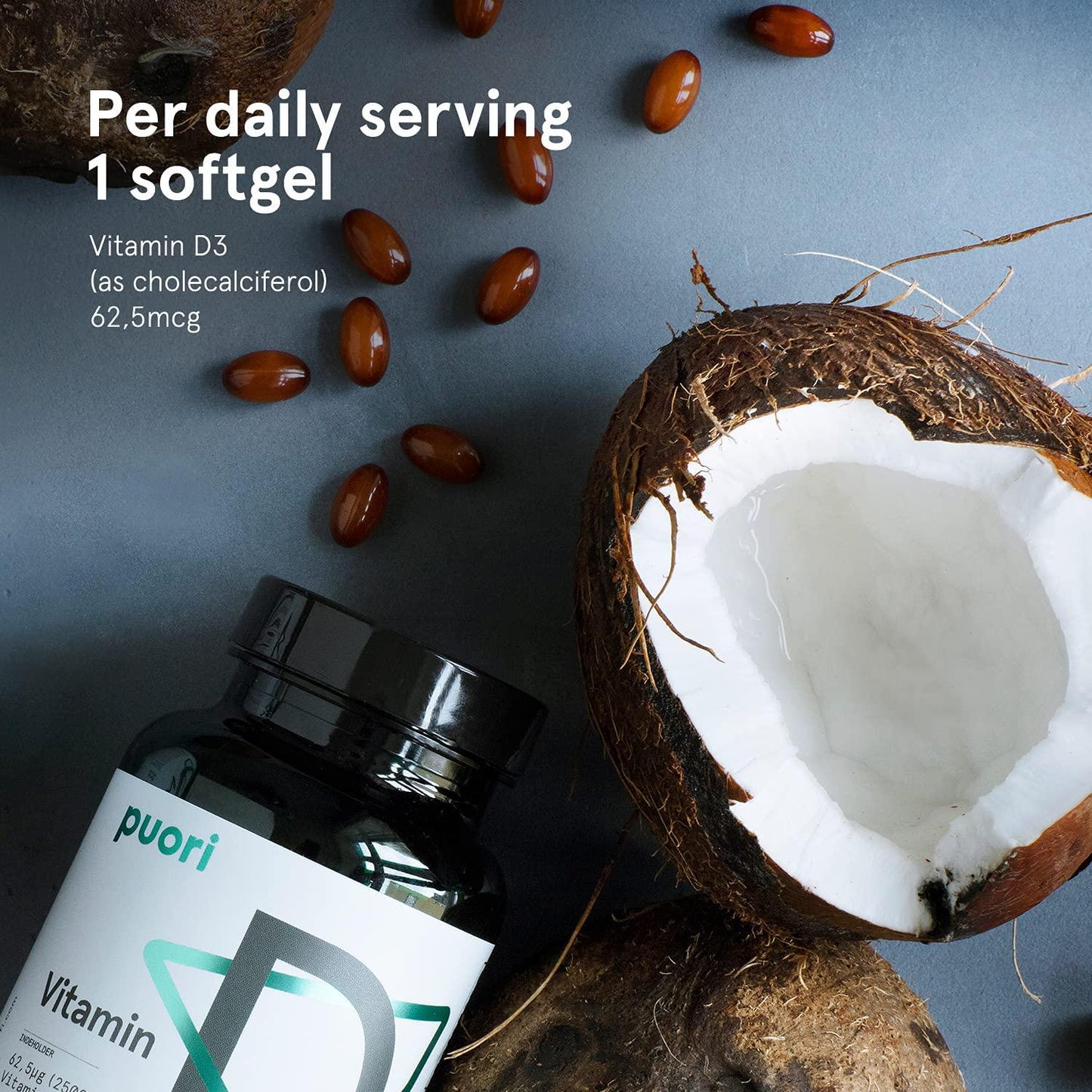 Vitamin D3 Supplement with Organic Coconut Oil for Optimal Absorption | Healthy Muscle Function, Bone Health, Immune Support, Non GMO | 2500 IU, 120 Softgel