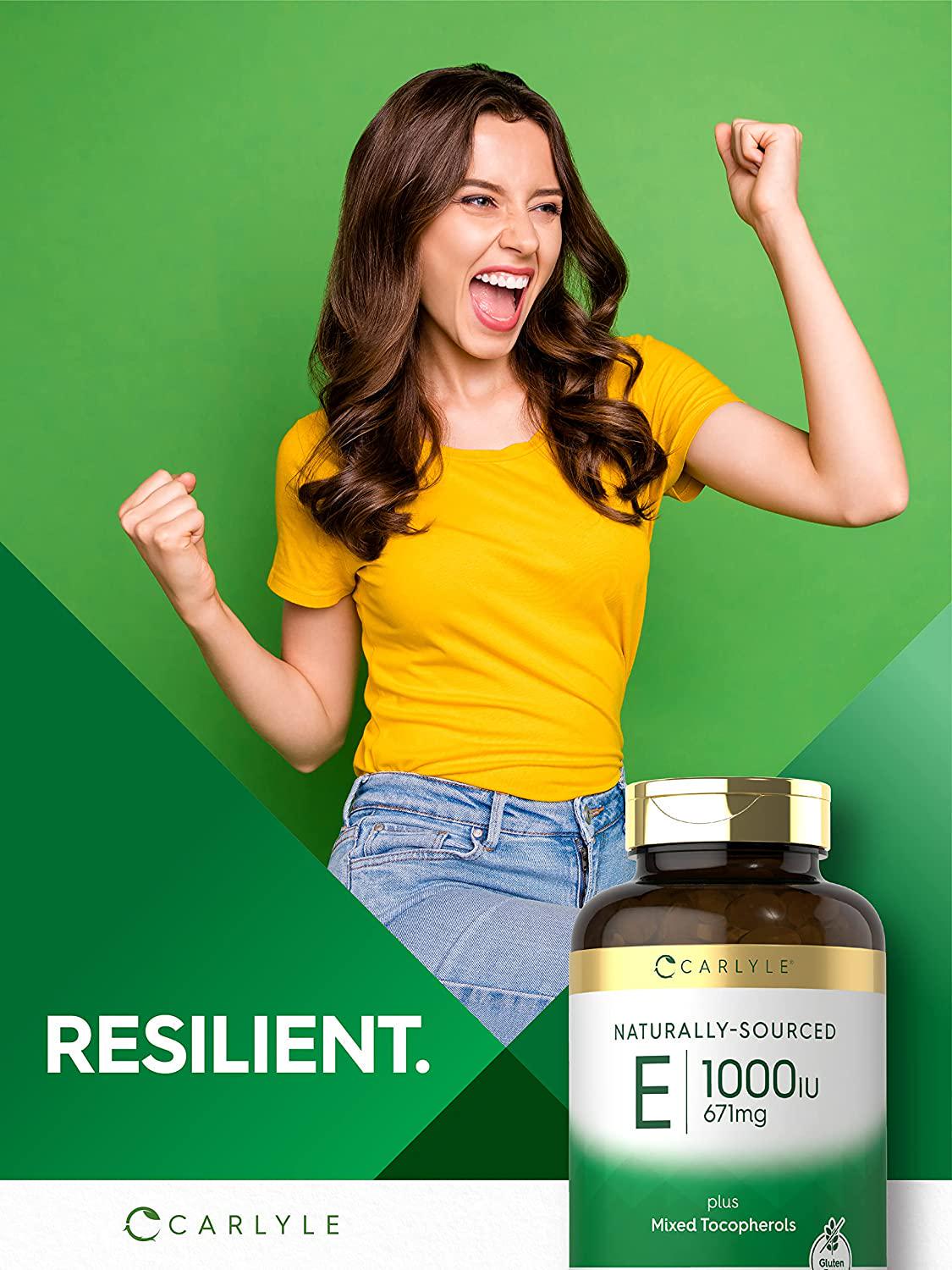 Vitamin E Plus Mixed Tocopherols | 1000 IU (671mg) | 150 Softgels | Non-GMO and Gluten Free Formula | Naturally Sourced Vitamin E Supplement | by Carlyle