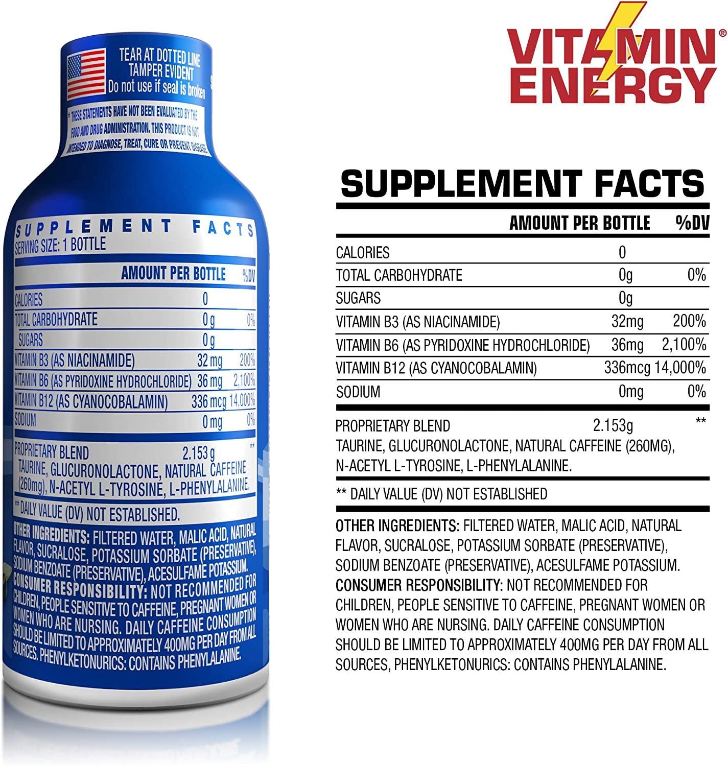 Vitamin Energy B12 Energy Drink Shots, Acai Pomegranate Flavor, Up to 7+ Hours of Energy, 1.93 Fl Oz, 48 Count