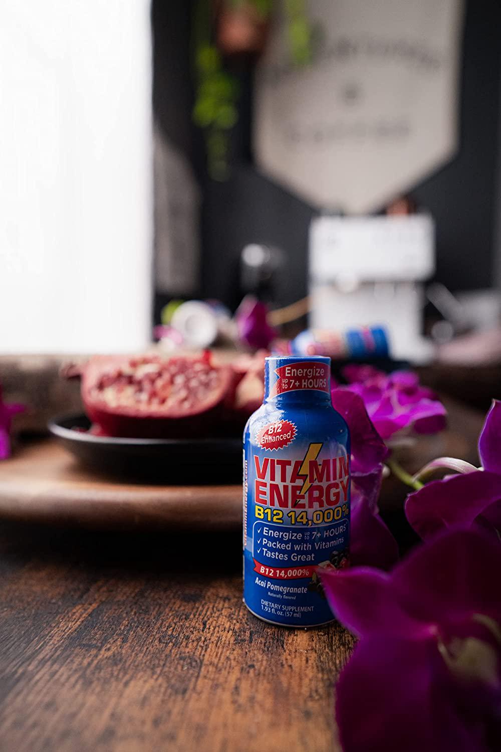 Vitamin Energy B12 Energy Drink Shots, Acai Pomegranate Flavor, Up to 7+ Hours of Energy, 1.93 Fl Oz, 12 Count