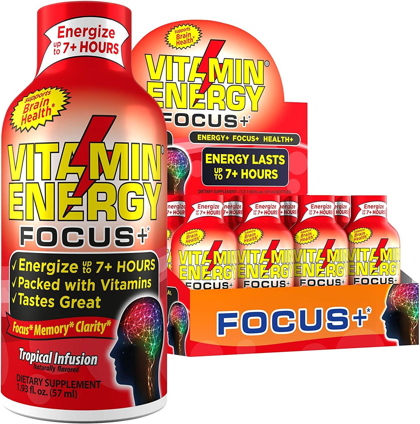 Vitamin Energy Focus+ Energy Drink Shot, Up to 7+ Hours of Energy, 1.93 Fl Oz, 12 Count