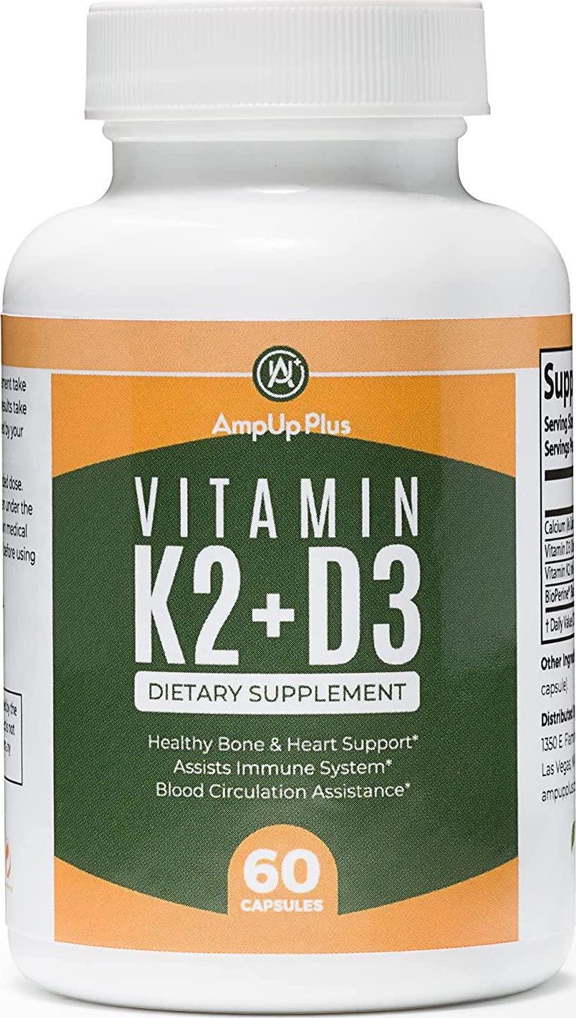 Vitamin K2+D3 with Calcium and BioPerine, Support Bone and Cardiovascular Health, 60 Veggie Capsules