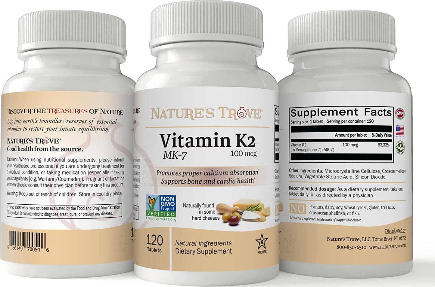 Vitamin K2 MK7 Supplement, 100mcg, 120 Count, Vegan, by Nature s Trove