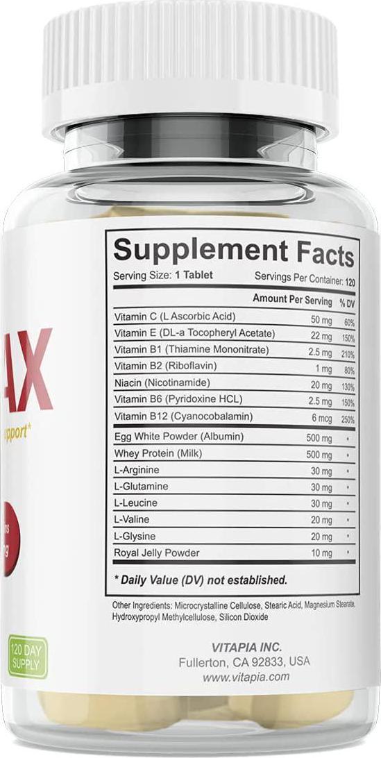 Vitapia Albumax - 1300mg per Serving - Albumin, Protein, L-Arginine and Vitamins - Overall Health Support* - 120 Tablets - 120 Day Supply - Non GMO and Gluten Free