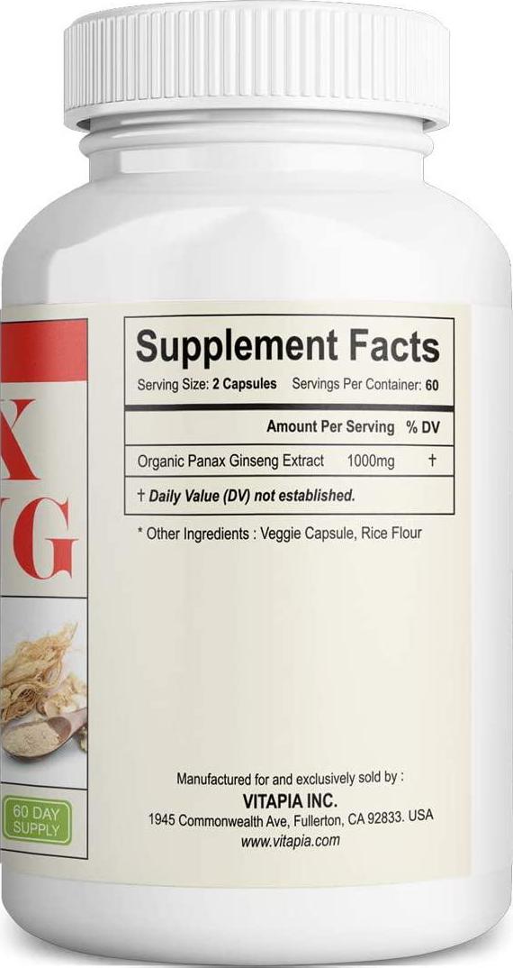 Vitapia Korean Panax Ginseng 1000mg - 120 Veggie Capsules - Vegan and Non-GMO - Premium Support for Enhanced Energy, Performance and Cognitive Health
