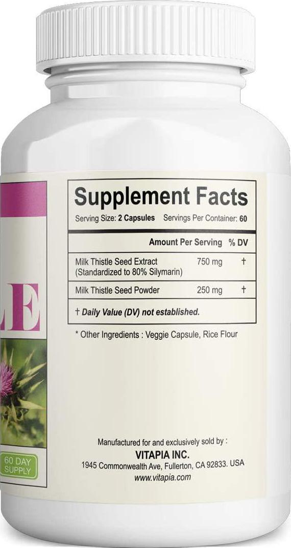 Vitapia Milk Thistle 1000mg per Serving - 120 Veggie Capsules - Vegan and Non-GMO - Supports Liver Health, Healthy Detoxification, Healthy Cholesterol