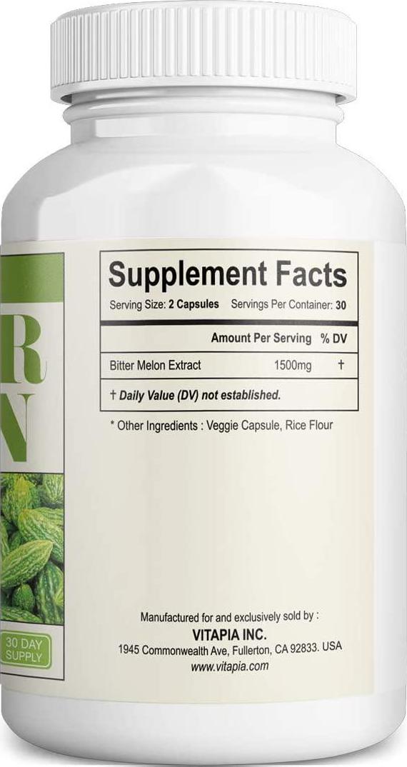 Vitapia Organic Bitter Melon 1500mg per Serving - 60 Veggie Capsules - Vegan and Non-GMO - Support Blood Sugar Levels, Healthy Digestion and Healthy Liver