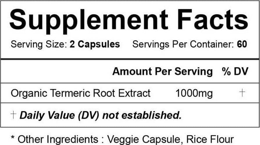 Vitapia Organic Turmeric Curcumin Supplement 1000mg - 120 Veggie Capsules - Vegan and Non-GMO - Curcumin Pills for Anti-Inflammatory Effects, Joint Support, Brain Health Support