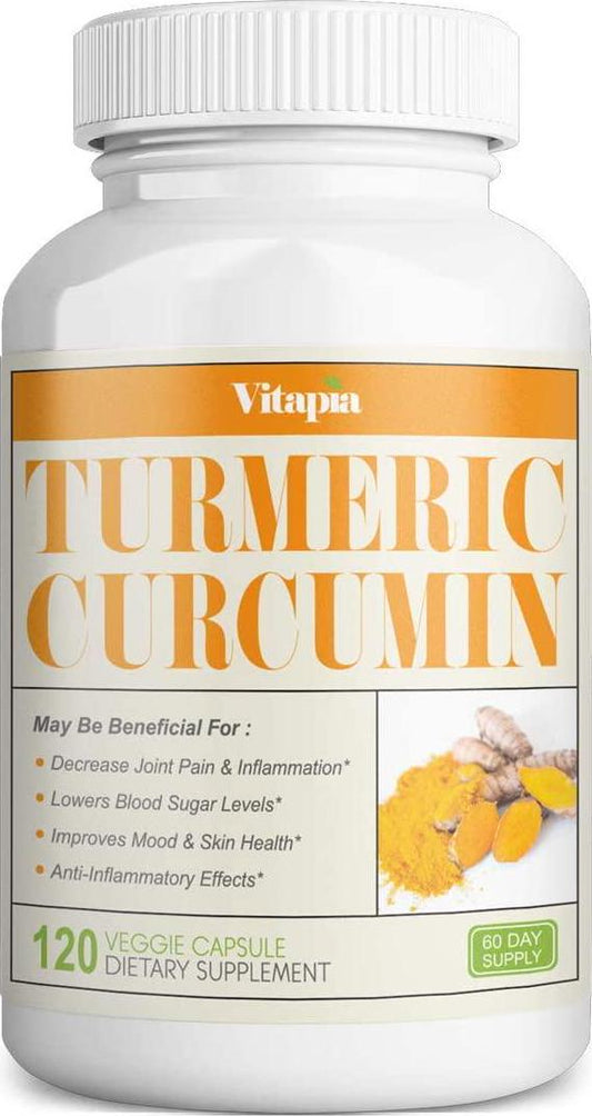 Vitapia Organic Turmeric Curcumin Supplement 1000mg - 120 Veggie Capsules - Vegan and Non-GMO - Curcumin Pills for Anti-Inflammatory Effects, Joint Support, Brain Health Support