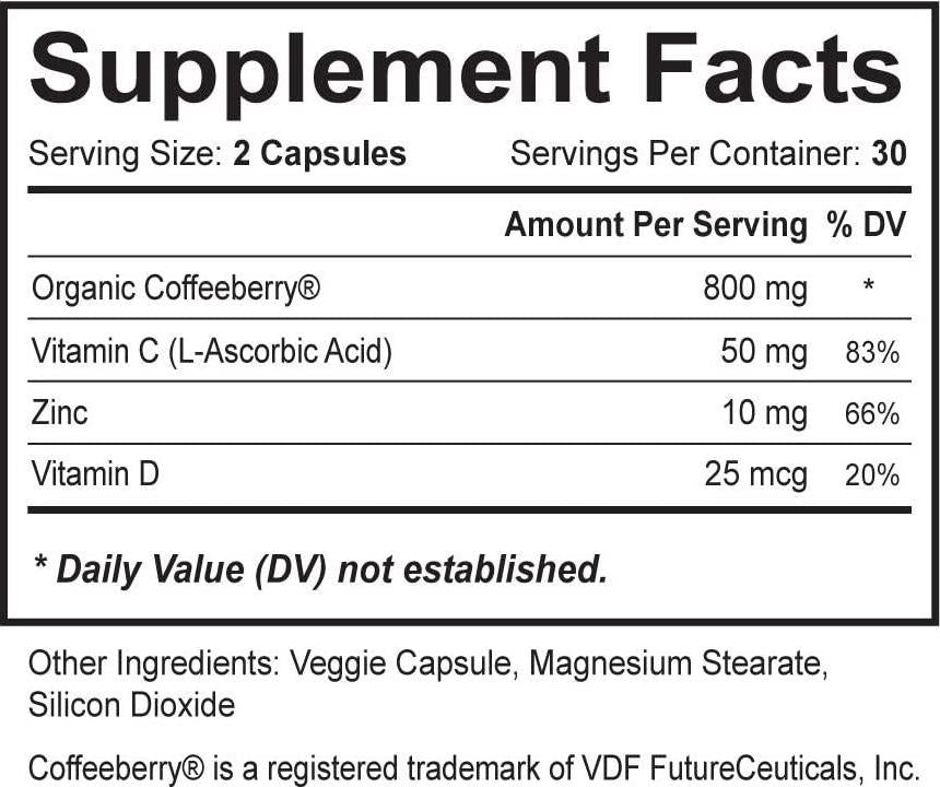 Vitapia Vitacoffee Capsules - Organic Coffeeberry Supplement - Coffee Fruit Extract - Powerful Antioxidant, Support Brain Health, Immune Support* - 30 Day Supply - Non GMO and Gluten Free