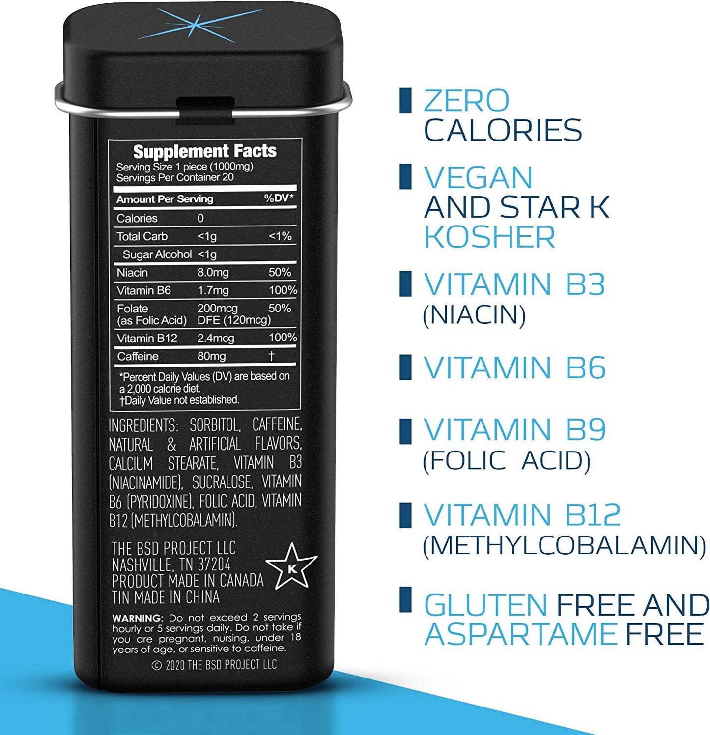 Viter Energy Extra Strength Caffeinated Mints - 80mg Caffeine, B Vitamins, Sugar Free Vegan Breath Mint. Powerful Energizing Boost. 1 Mint Replaces 1 Coffee, Gum, Chews, Gummies (Wintergreen, 6 Pack)