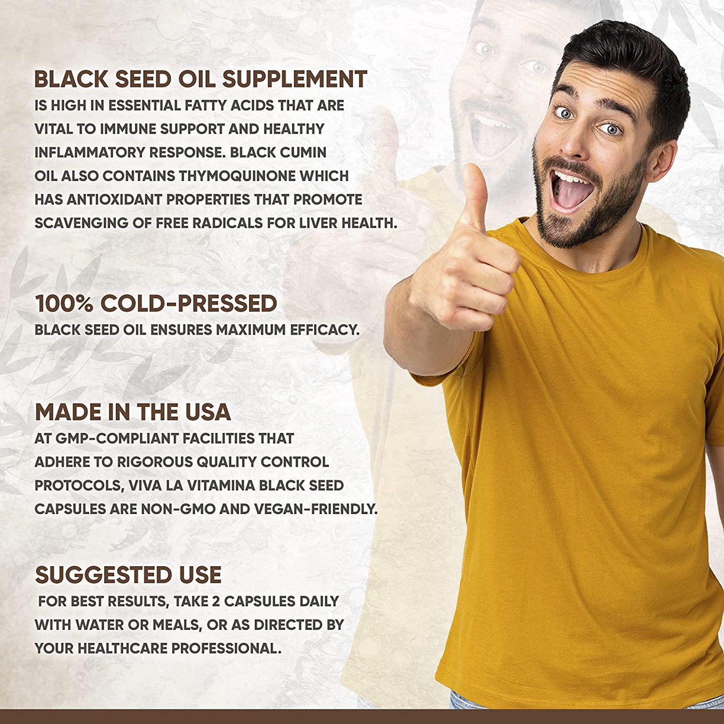 Viva La Vitamina Vegan Black Cumin Seed Oil Capsules 1000mg, Cold Pressed Pure Nigella Sativa, Natural Blackseed Oil Extract with Fatty Acids for Antioxidant Immune Support and Digestion (120 Caps)