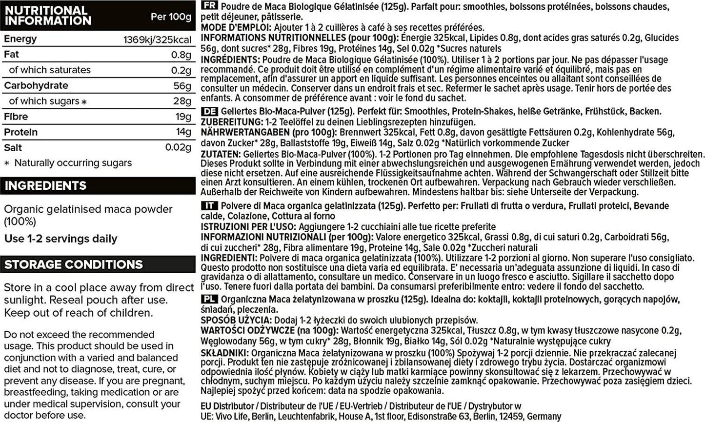 Vivo Life Gelatinised Maca Powder | Balance Hormones | Boost Energy | Improve Mood - 125g