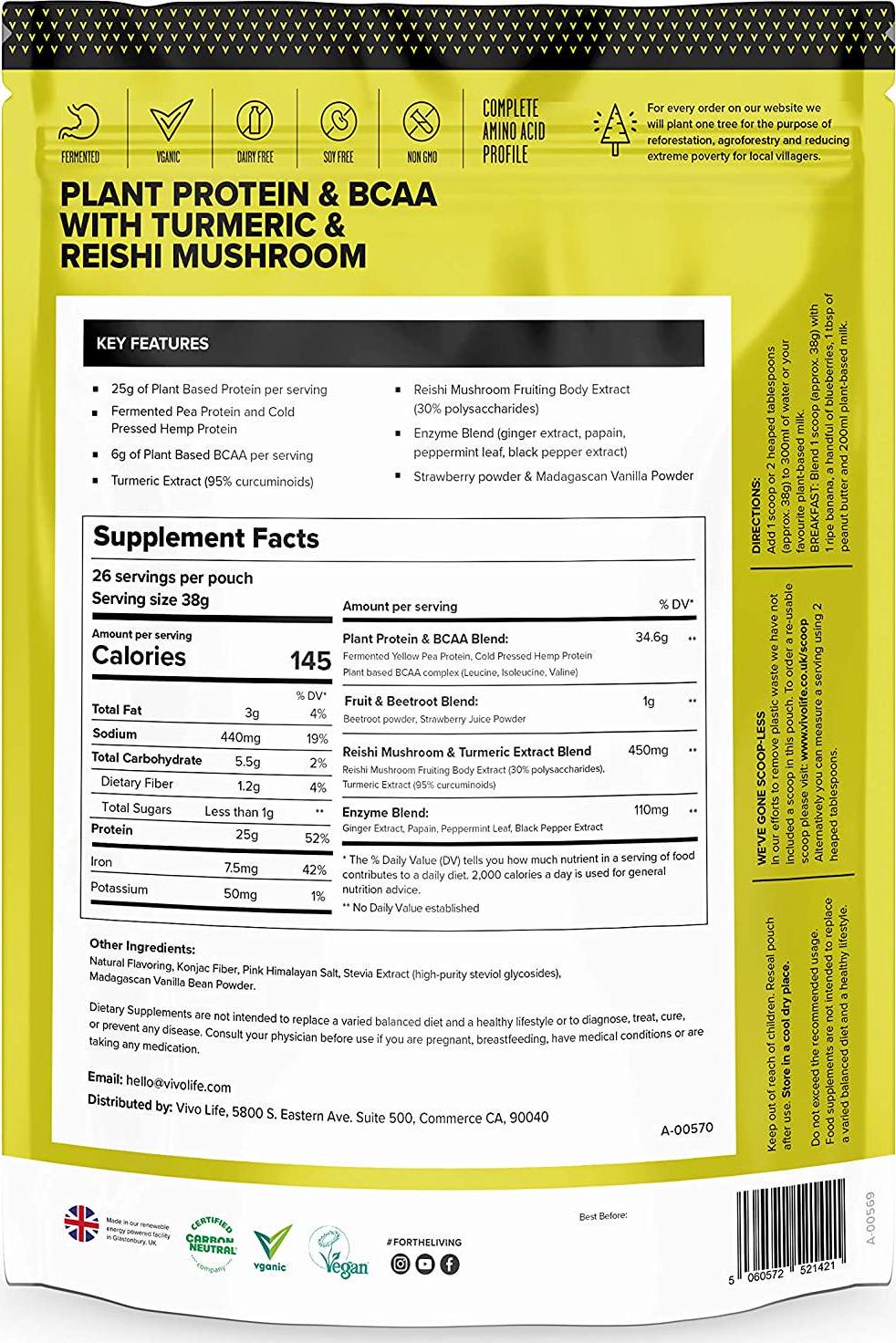 Vivo Life Perform - Vegan Protein Blend with BCAA | Gluten and Soy Free Protein Shake Large Strawberry and Vanilla 34.85 oz