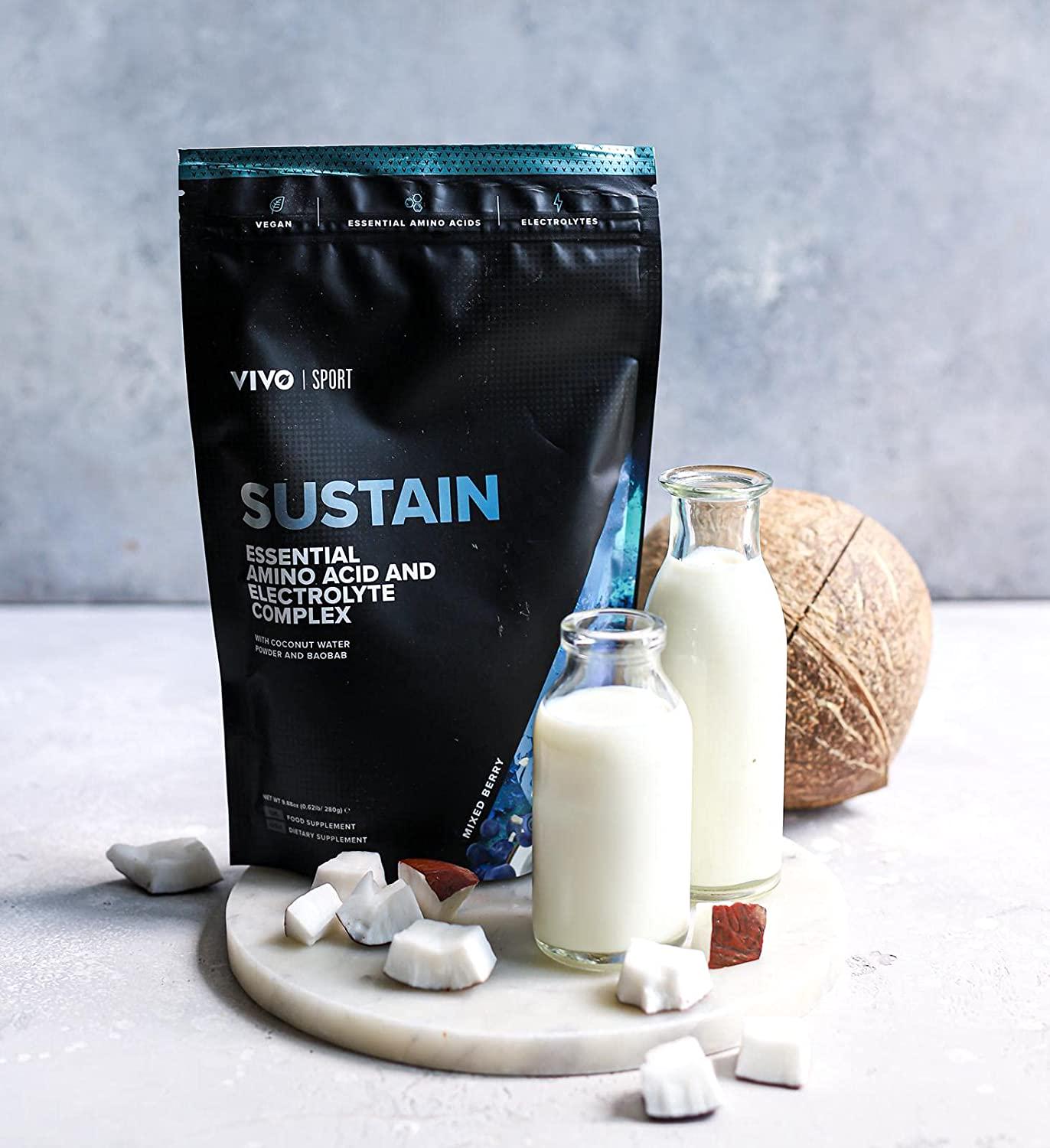 Vivo Life Sustain Vegan EAA Workout Supplement and Electrolyte Complex, 280g - 20 Servings (Orange and Baobab)