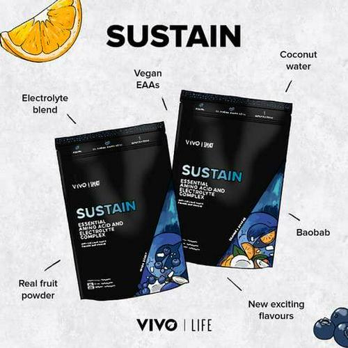 Vivo Life Sustain Vegan EAA Workout Supplement and Electrolyte Complex, 280g - 20 Servings (Orange and Baobab)