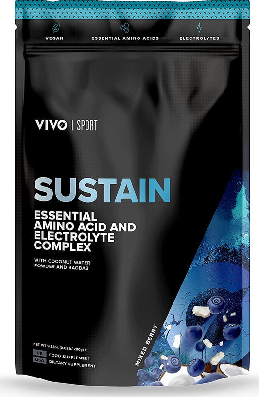Vivo Life Sustain Vegan EAA Workout Supplement and Electrolyte Complex, 280g - 20 Servings (Mixed Berry)