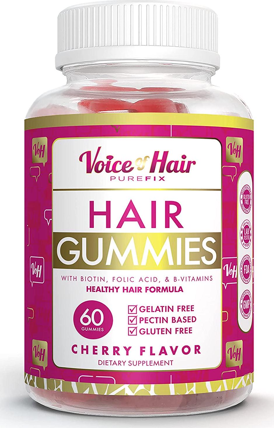 Voice Of Hair Gummy Vitamins for Hair Growth- Cherry Flavored Gummies for Hair (60 ct)