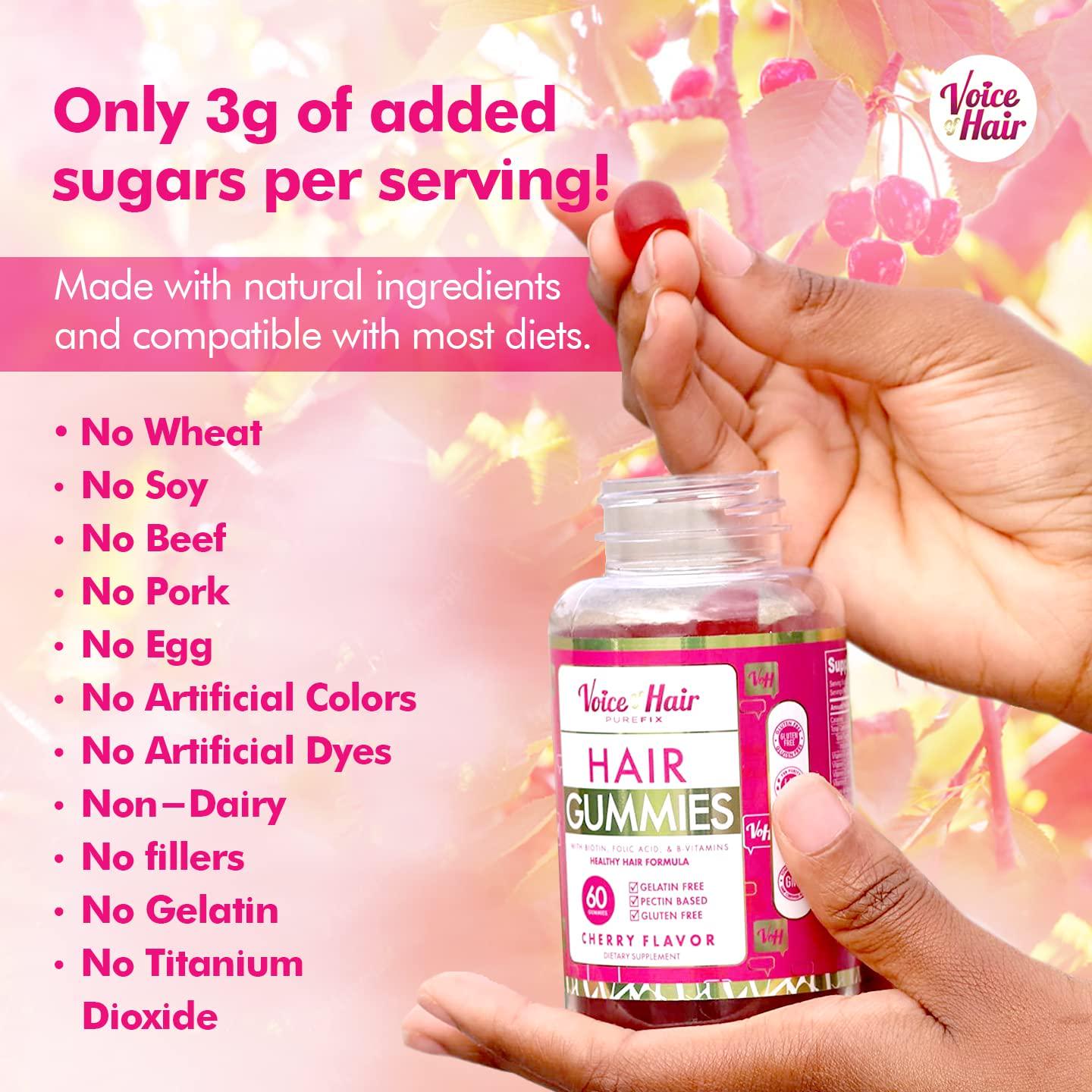 Voice Of Hair Gummy Vitamins for Hair Growth- Cherry Flavored Gummies for Hair (60 ct)