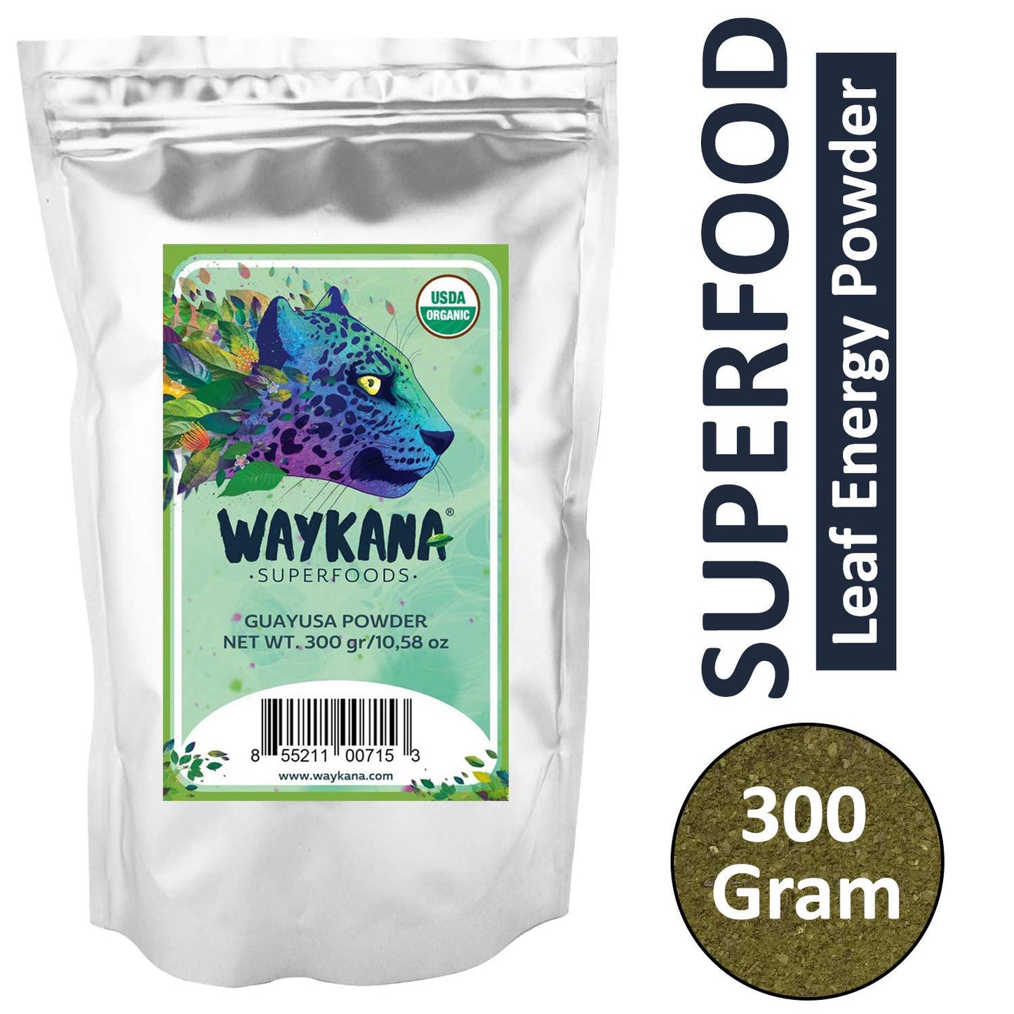 WAYKANA Guayusa Organic Leaf Energy Tea Powder | Antioxidant Natural Energy Powder and Nutritional Guayusa Tea | Super Food Mental Focus and Energy Guayusa Powder Drinks, 300g (150 Servings)