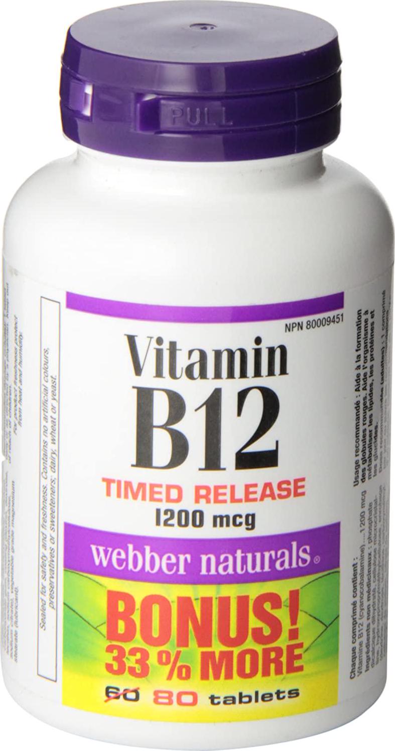 WEBBER NATURALS Vitamin B12 Timed Release 1200mg 80 Tablets