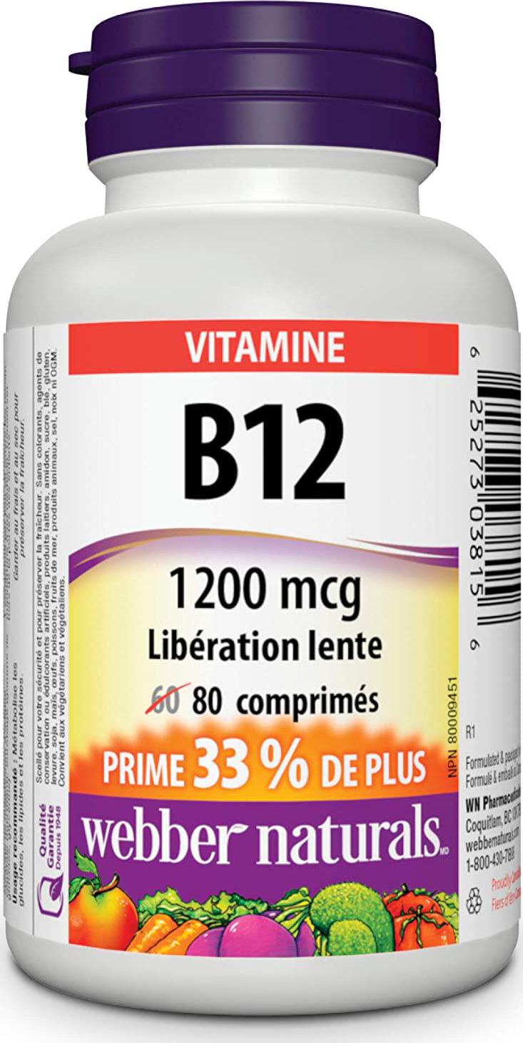 WEBBER NATURALS Vitamin B12 Timed Release 1200mg 80 Tablets