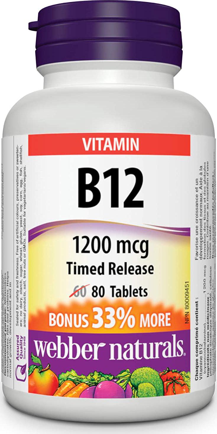 WEBBER NATURALS Vitamin B12 Timed Release 1200mg 80 Tablets