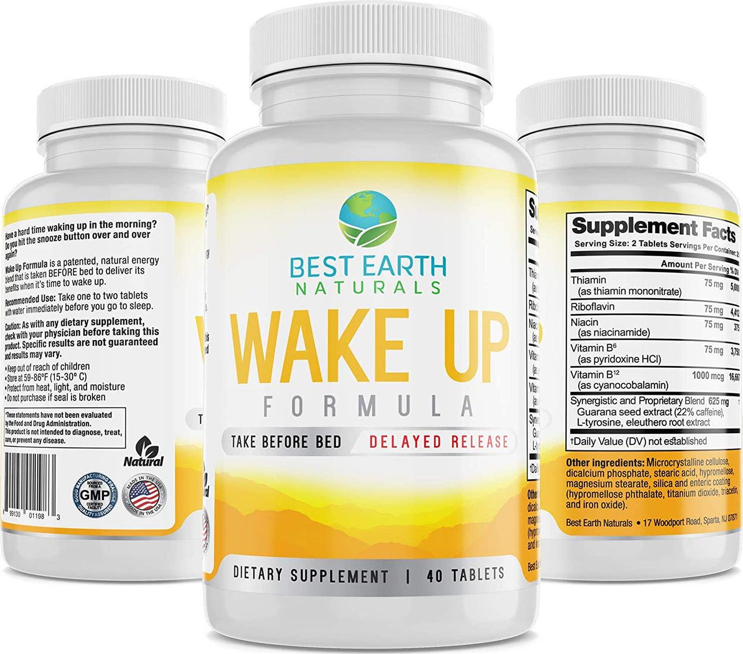 Wake Up Formula, Supplement Taken at Bedtime and Works While You Sleep for Delayed Time Release Energy in Morning. Alternative to Coffee and Morning Alarm Clock 40 Count