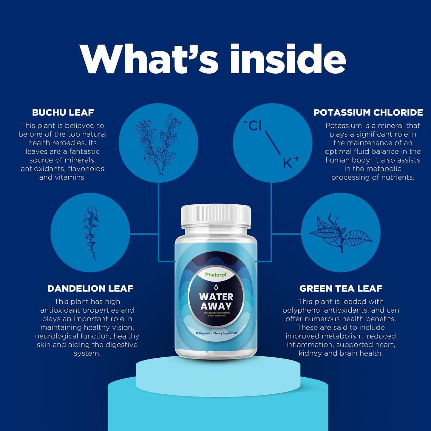 Water Away Diuretic Pills - Natural Water Weight Loss Support for Men and Women Fast Acting Bloating Swelling Relief Supplement - Pure Vitamin B6 Dandelion Green Tea Extract 90 Capsules by Tevare