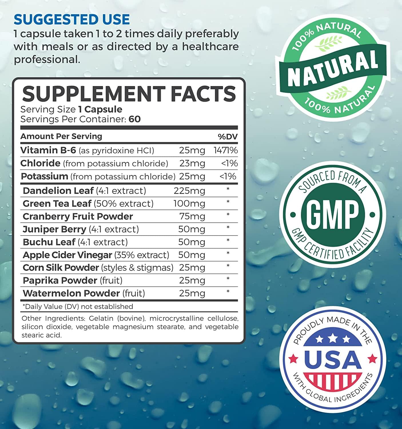 Water Pills - Natural Diuretic: Helps Relieve Bloating, Swelling and Water Retention for Water Weight Loss - Dandelion and Potassium Herbal Relief Supplement - 60 Capsules